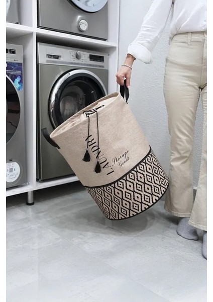 Alas Bej Kumaş Büzgülü Katlanır Kirli Çamaşır Sepeti-Çocuk Oyuncak Düzenleyici Çok Amaçlı 35X35X50CM fırsatları