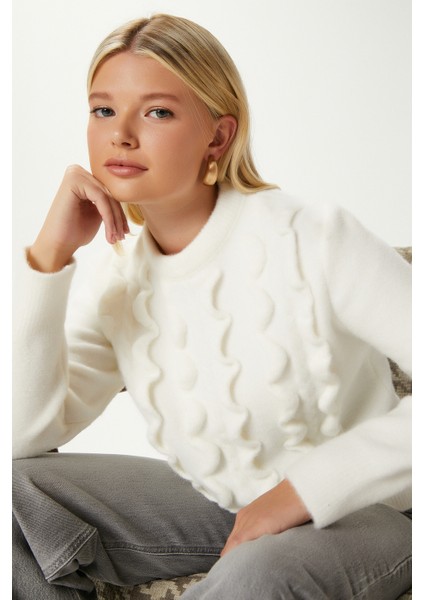 Wave Dalgalı Ekru Triko Kazak AQ763 fiyatları