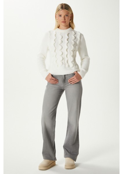 Wave Dalgalı Ekru Triko Kazak AQ763 modelleri