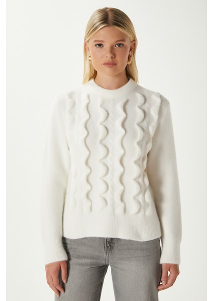 Wave Dalgalı Ekru Triko Kazak AQ763 fırsatları