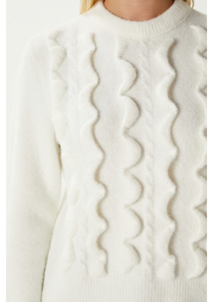 Wave Dalgalı Ekru Triko Kazak AQ763 indirimleri