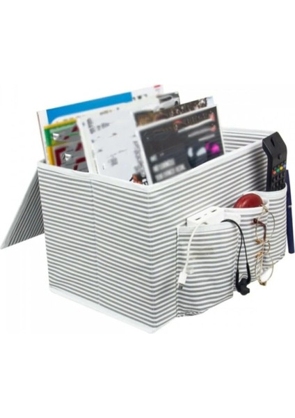 Alas Başucu Düzenleyicisi Gri Çizgili Organizer Kutu Klasik 35X22X22 cm