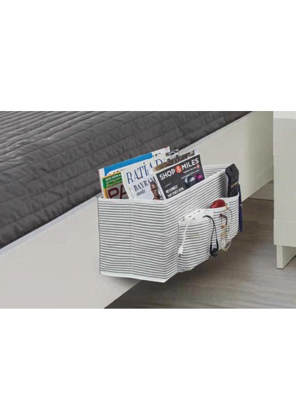 Alas Başucu Düzenleyicisi Gri Çizgili Organizer Kutu Klasik 35X22X22 cm fırsatları