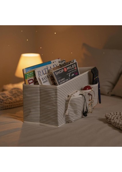 Alas Başucu Düzenleyicisi Gri Çizgili Organizer Kutu Klasik 35X22X22 cm indirimleri