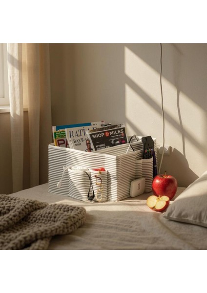 Alas Başucu Düzenleyicisi Gri Çizgili Organizer Kutu Klasik 35X22X22 cm
