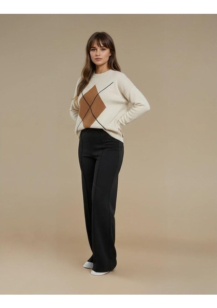Kadın Siyah Eşofman - Geniş Paça - Cepli - Yüksek Kalite