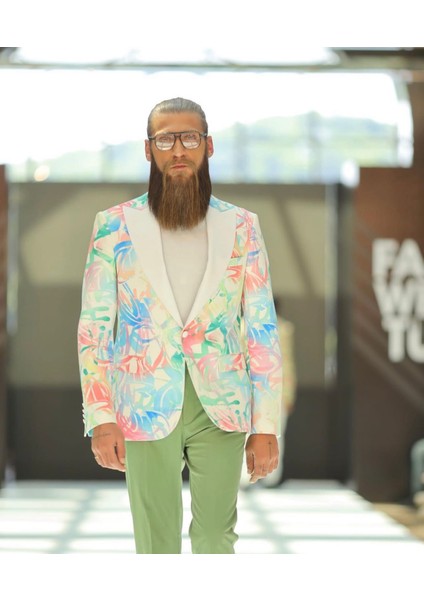 Desenli Özel Tasarım Slim Fit Erkek Ceket
