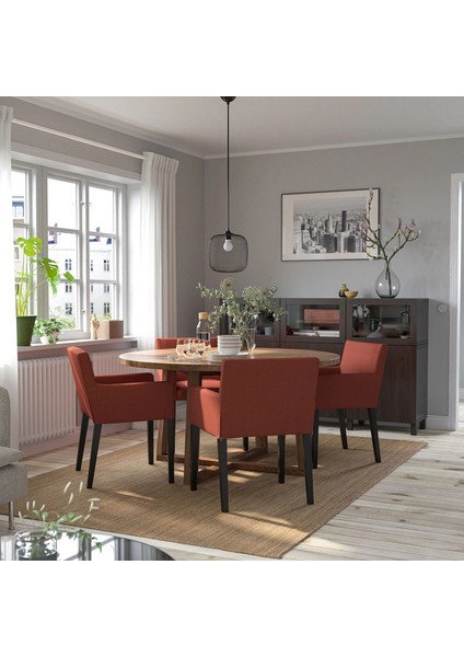 Mörbylanga Yuvarlak Yemek Masası Meşe Kaplama Kahverengi Vernikli 6 Kişilik Sabit 145 Cm modelleri