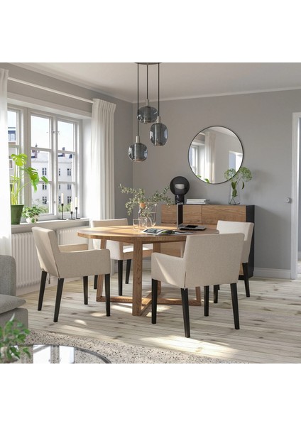 Mörbylanga Yuvarlak Yemek Masası Meşe Kaplama Kahverengi Vernikli 6 Kişilik Sabit 145 Cm fırsatları