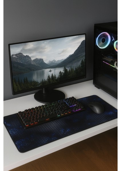 Sonictouch Mavi Siyah Petek Desenli Kaymaz Gaming Oyuncu Masaüstü Dikişsiz Klavye Mouse Pad 32X70CM fiyatları