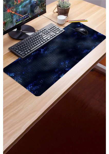 Sonictouch Mavi Siyah Petek Desenli Kaymaz Gaming Oyuncu Masaüstü Dikişsiz Klavye Mouse Pad 32X70CM modelleri