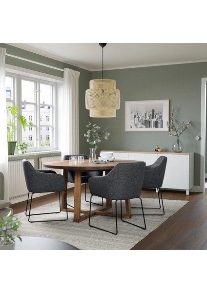 Mörbylanga Yuvarlak Yemek Masası Meşe Kaplama Kahverengi Vernikli 6 Kişilik Sabit 145 Cm