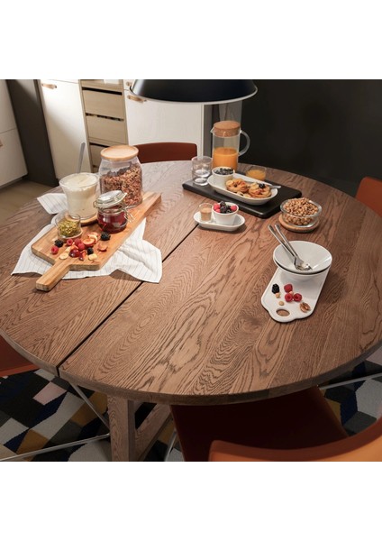 Mörbylanga Yuvarlak Yemek Masası Meşe Kaplama Kahverengi Vernikli 6 Kişilik Sabit 145 Cm