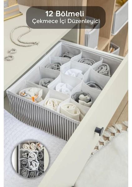 Alas 12 Bölmeli Çok Amaçlı Çekmece Düzenleyici Organizer (Havlu-Çorap-Iç Çamaşırı Vb) 31X25X12 cm fiyatları