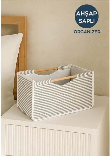 Alas Tahta Saplı Kumaş Kutu Organizer/düzenleyici 32X17X18CM
