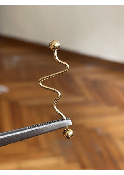 316L Cerrahi Çelik 38 mm Gold Rengi Frekans Detay Köprü Piercing modelleri