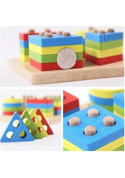 4'lü Kare Geometrik Şekiller Bul Tak Eğitici Oyun Oyuncak Çok Pimli Montessori Puzzle fiyatları