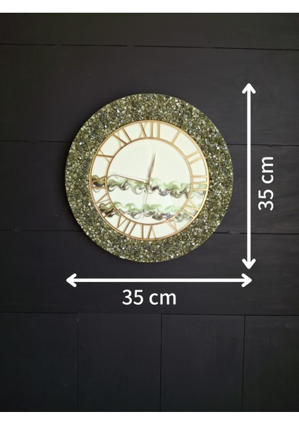 Duvar Saati - 35CM - Modern Dekoratif Duvar Saati - Epoksi Duvar Saati - El Yapımı Duvar Saati - Yeşil Şık Duvar Saati