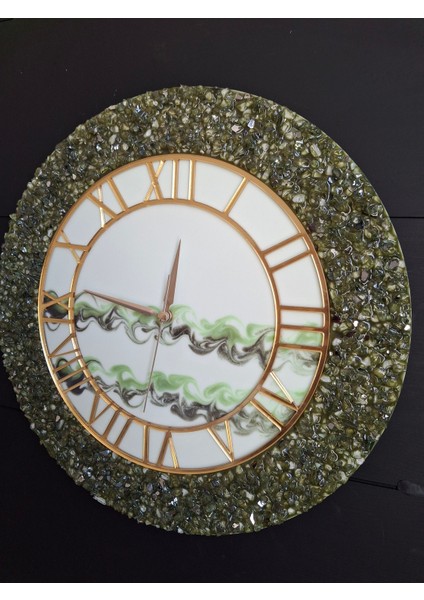 Duvar Saati - 35CM - Modern Dekoratif Duvar Saati - Epoksi Duvar Saati - El Yapımı Duvar Saati - Yeşil Şık Duvar Saati fiyatları