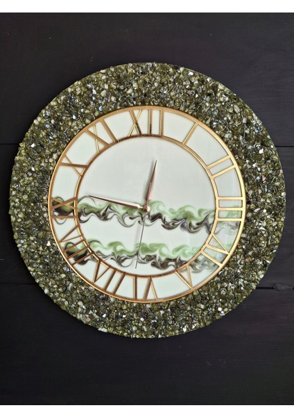 Duvar Saati - 35CM - Modern Dekoratif Duvar Saati - Epoksi Duvar Saati - El Yapımı Duvar Saati - Yeşil Şık Duvar Saati fırsatları
