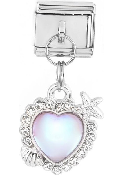 Gümüş Taşlı Kalp Deniz Yıldızı Deniz Kabuğu Çelik Charm