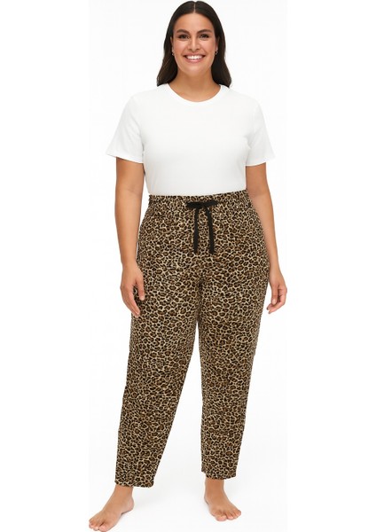 Büyük Beden Pijama Altı Leopar Desenli Lüx Uzun Modal Kumaş Modern Kaliteli Estetik