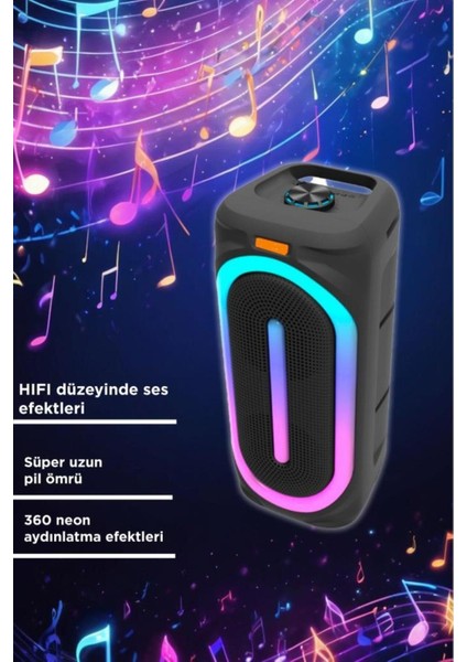 D63 2x8’’ 50 W Güçlü Bass Rgb Işıklı Kablosuz Mikrofonlu Fm Bluetooth Hoparlör Speaker fırsatları