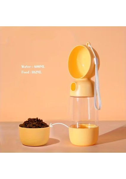 2-In-1 Köpek Su & Mama Şişesi 400 180 ml | Taşınabilir, Sızdırmaz, Bölmeli, Seyahat Için
