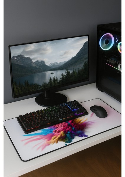 Sonictouch Duman Smoke Kaymaz Gaming Oyuncu Masaüstü Dikişsiz Yeşil Pembe Sarı Klavye Mouse Pad 32X70CM fiyatları