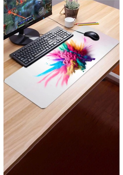 Sonictouch Duman Smoke Kaymaz Gaming Oyuncu Masaüstü Dikişsiz Yeşil Pembe Sarı Klavye Mouse Pad 32X70CM modelleri