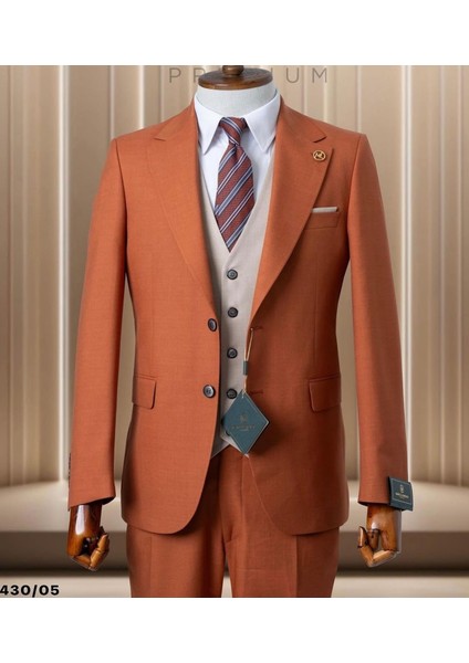 Blazer, Slim Fit Kiremit Renkli Erkek Takım Elbise Bej Yelekli fiyatları