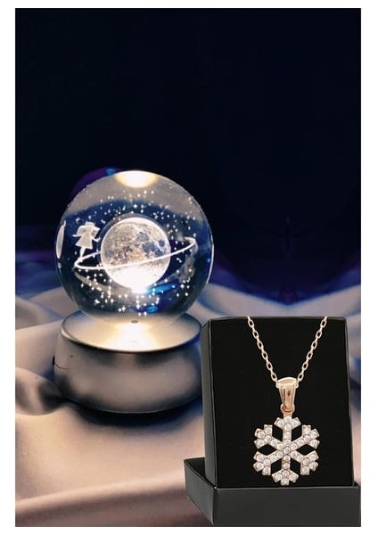 Kişiye Özel Renk Değiştiren LED Işıklı Satürn Kız Küre Lamba Kristal Top ve Kar Tanesi Kolye indirimleri