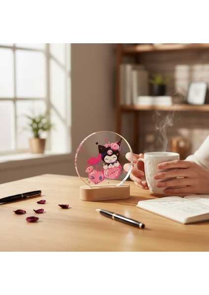 Kuromi Temalı LED Masa Lambası – Pembe Işıklı Akrilik Gece Lambası, Sevimli Dekor ve Hediye