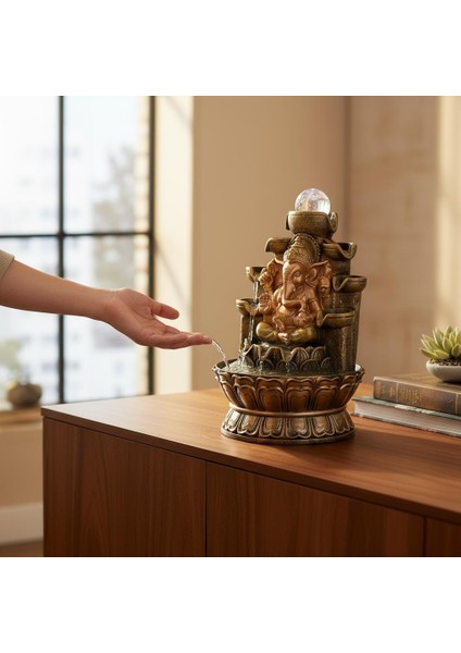 LED Işıklı Ganesha Şelale Masaüstü Su Şelalesi ve Feng Shui Süsü