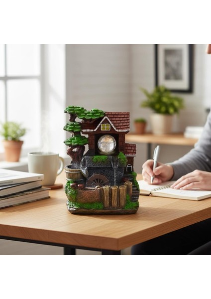 Dekoratif Işıklı Mini Su Değirmeni Şelale Masaüstü Şelale Süs Evi