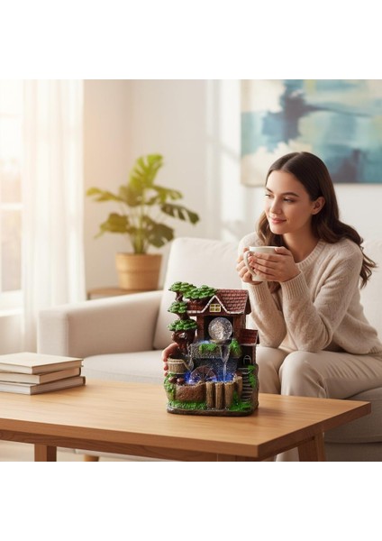 Dekoratif Işıklı Mini Su Değirmeni Şelale Masaüstü Şelale Süs Evi fiyatları