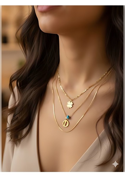 Kadın Gold Harmony Kombin Üçlü D Harfli Kolye fiyatları