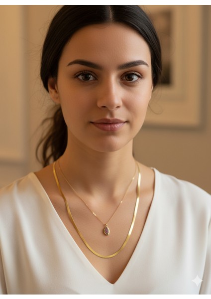 Kadın Italya Gold Zincir Karpuz Desenli Kombin Kolye fiyatları