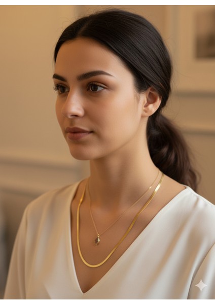 Kadın Italya Gold Zincir Karpuz Desenli Kombin Kolye modelleri