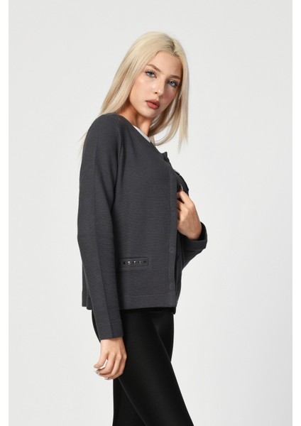 Rozet Detaylı Hırka - Antrasit Siyah - 44 indirimleri