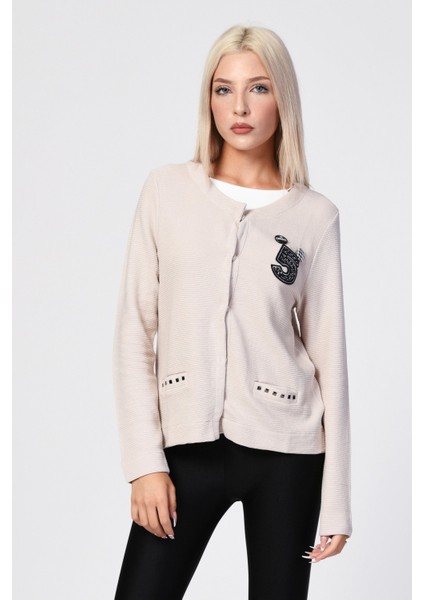 Rozet Detaylı Hırka - Bej Bej - 44