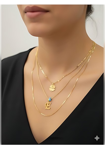 Kadın Gold Harmony Kombin Üçlü E Harfli Kolye fiyatları