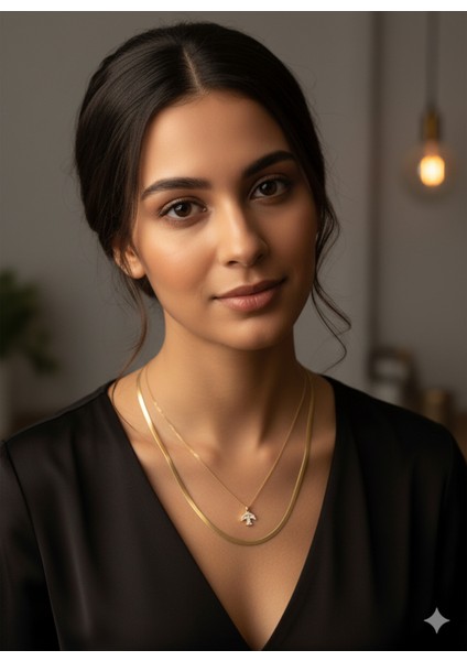 Kadın Italyan Gold Zincir Şemsiye Desenli Kombin Kolye