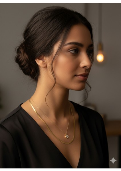 Kadın Italyan Gold Zincir Şemsiye Desenli Kombin Kolye modelleri