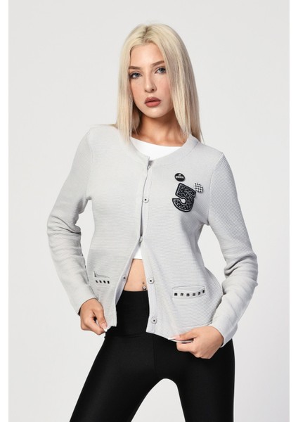 Rozet Detaylı Hırka - Silver Silver - 42