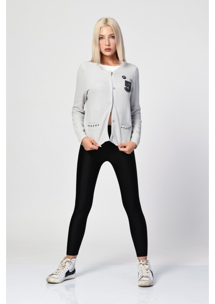 Rozet Detaylı Hırka - Silver Silver - 42 fiyatları