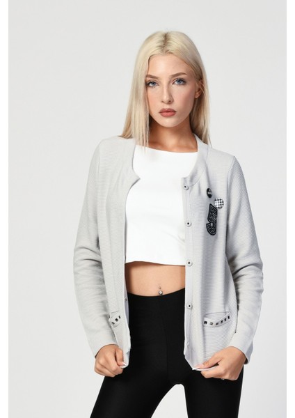 Rozet Detaylı Hırka - Silver Silver - 42 indirimleri