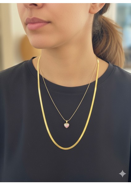 Kadın Italyan Gold Zincir Renkli Kalpli Kolye fiyatları
