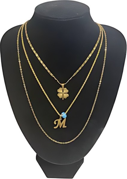 Kadın Gold Harmony Kombin Üçlü M Harfli Kolye fiyatları