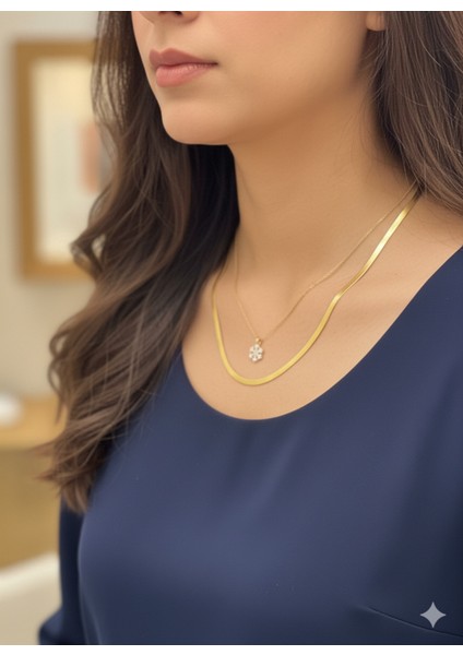 Kadın Italyan Gold Zincir Kar Tanesi Kombin Kolye fiyatları